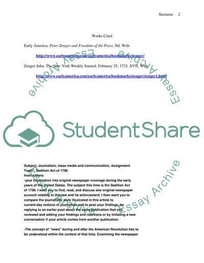 Sedition Act of 1798 Assignment Example | Topics and Well Written ...