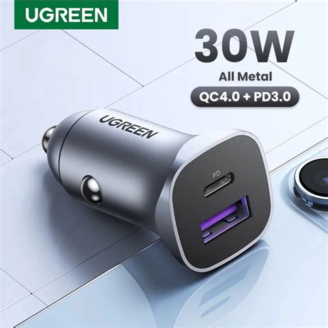 Carregador de carro ugreen USB C 30W pd qc 3 0 Veícular isqueiro 2