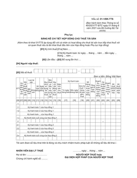 Mẫu số 01 1 BK TTS Phụ lục bảng kê chi tiết hợp đồng cho thuê tài sản