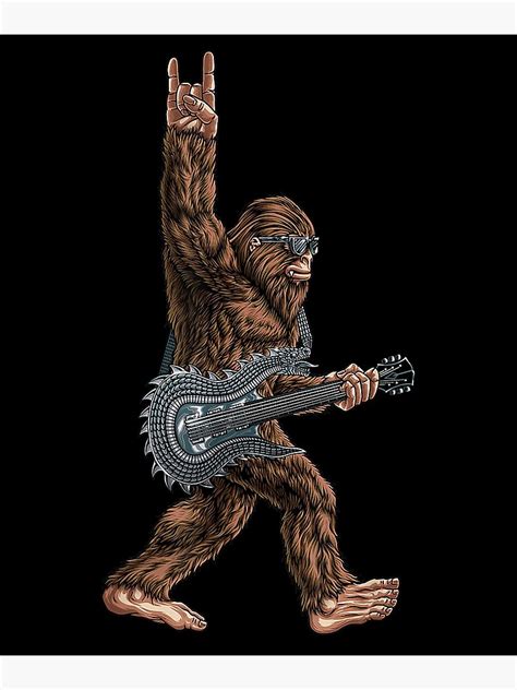 Bigfoot Playing A Dragon Guitar Rock On Sasquatch Big Foot Poster For