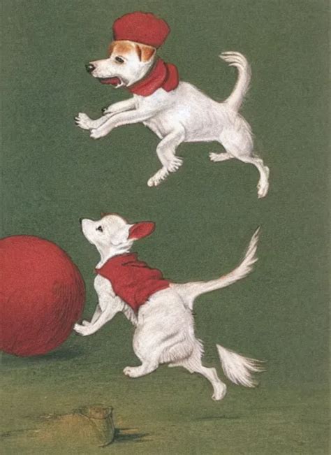 Jack Russel Terrier Jumping On Red Ball Illustrated Stable Diffusion