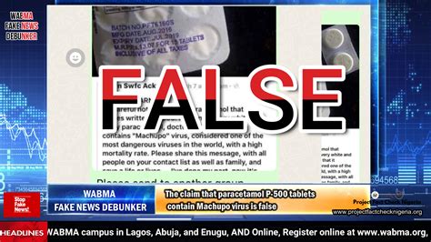 Does paracetamol contain-machupo-virus? - Project FactCheck Nigeria