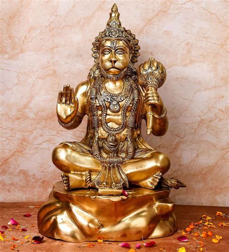 Buy Blessing Hanuman On Stone Large Brass Religious Idol By The Advitya