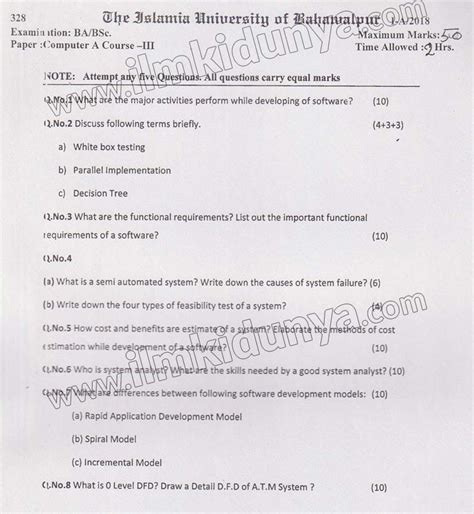 Past Paper Ba Bsc Combine Iub Computer Science A Course Paper 3