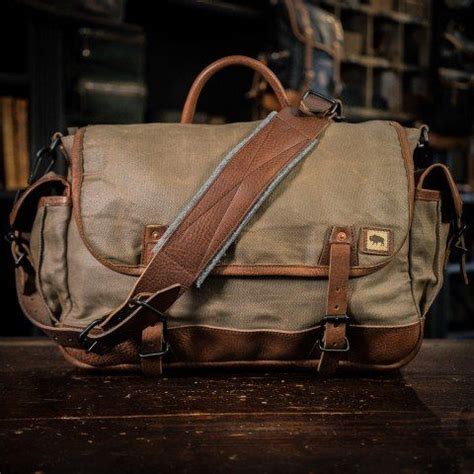 Dakota Waxed Canvas Messenger Bag Field Khaki W Chestnut Brown