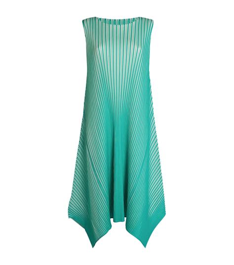 Pleats Please Issey Miyake Green Sleeveless Pleated Midi Dress Harrods UK