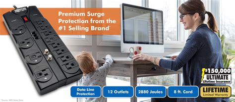 Tripp Lite Surge Protector 12 Outlet 120v Rj11 Coax 8 Cord 2880 Joule