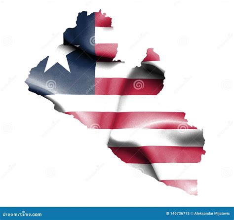 Mapa De Liberia Con La Bandera Que Agita Aislada En Blanco Stock De