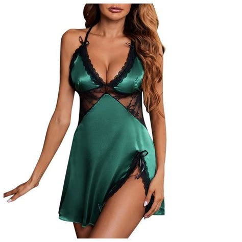 Lingerie Sexy Nuisette Femme Satin Robe Dentelle Lingerie Pyjama Sexy Vêtements De Nuit en Soie