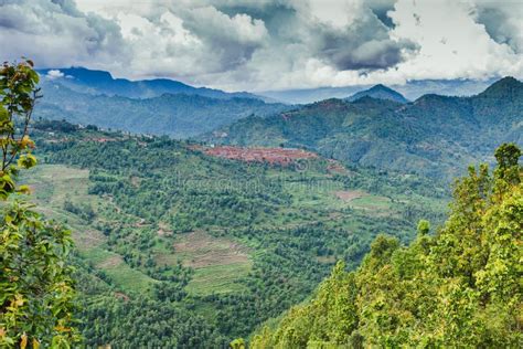 Aerial View of Beautiful Nepali Village Surrounded by the Green Stock ...