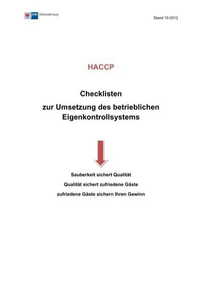 HACCP Checklisten Zur Umsetzung Des Betrieblichen