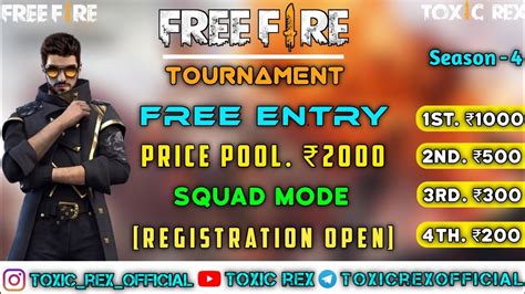 No Entry Fees Free Fire Free Tournament Squad Mode Prize Pool Rs