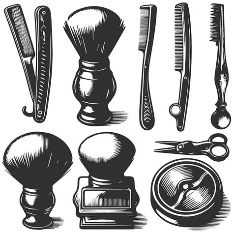 Vintage Barber Elements Set Premium Ai Generated Vector