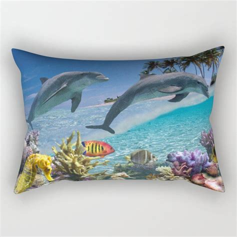 Coral Reef And Dolphins Rectangular Pillow By Erika Kaisersot Small