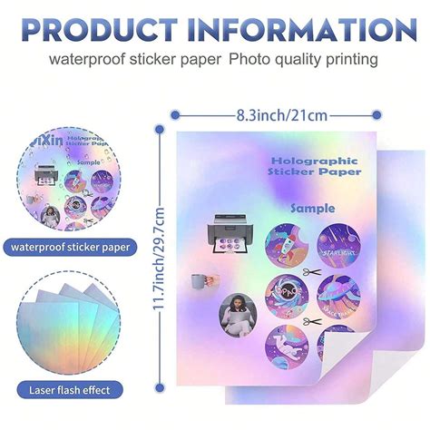 Papel De Pegatina Imprimible Holográfico Tamaño A4 10 Hojas Para Impresora De Inyección De