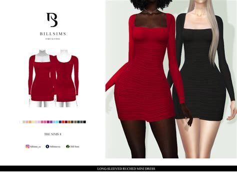 The Sims Resource Long Sleeved Ruched Mini Dress