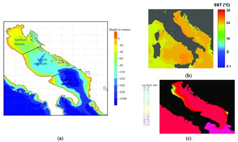 Characterization Maps Of The Adriatic Sea A Depth Map 43 45 B