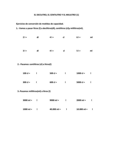 Litro Decilitro Centilitro Y Mililitro 1 Worksheet Live 59 Off