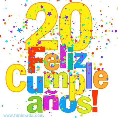 Imagen festiva y colorida de feliz cumpleaños número 20 Funimada