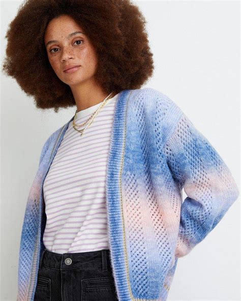 Oliver Bonas Ombre Pink Knitted Cardigan In Blue Lyst