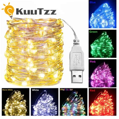 1 2 3 5 10 20M USB LED String Lights Silver Wire Garland Light