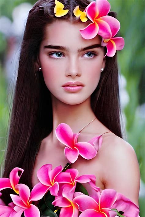 Brooke Shields Pretty Girl Floral Hibiscus Flowers Glamour Makeup