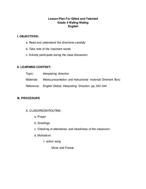 English Lesson Plan Grade 4