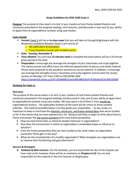 Exam2 Guidelines 2 Exam 2 Topics Bess HOD 2100 Fall 2022 Study