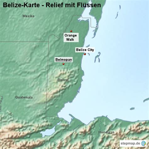 Stepmap Landkarte Belize Karte Mit Relief Und Fl Ssen Landkarte