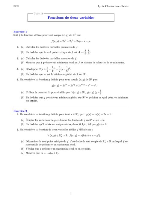 Extremum D Une Fonction Deux Variables