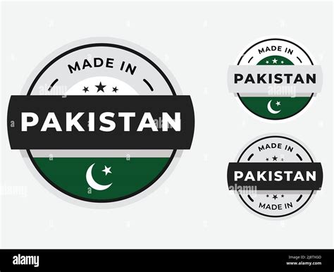 Made In Pakistan Flag Green Color Set Of Labels Stamps Badges