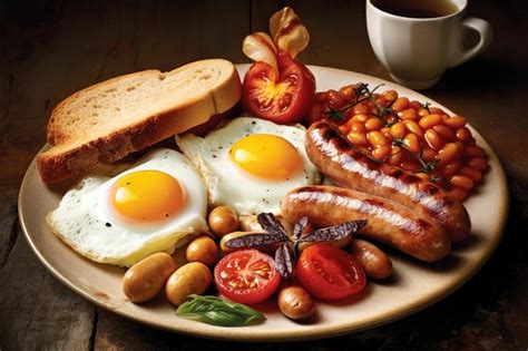 Premium Photo Full English Breakfast On Plate