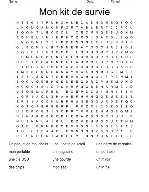 Mon Kit De Survie Word Search Wordmint