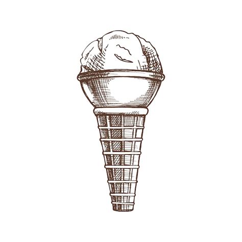 Premium Vector A Hand Drawn Sketch Of A Waffle Cone With Frozen