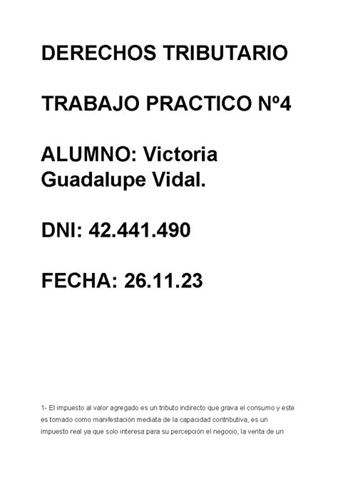 Tp Derecho Tributario Derechos Tributario Trabajo Practico N