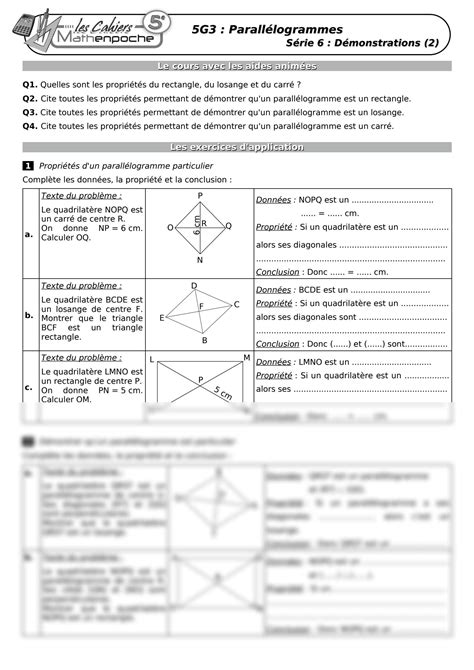 SOLUTION Mathematiques 1éme année collège parallelogramme exercices