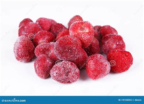 Frozen Strawberries In A Container In Hand Pattern Stock Image