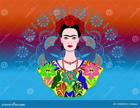 O Retrato Do Vetor De Frida Kahlo Mulher Mexicana Bonita Nova Um