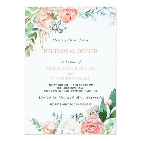 Modern Pink Blush Tropical Floral Rehearsal Dinner Invitation Ad