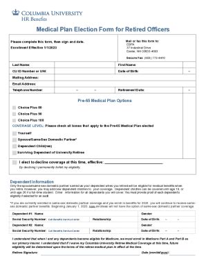 Fillable Online Medical And Dental Plan Election Forms For Retired