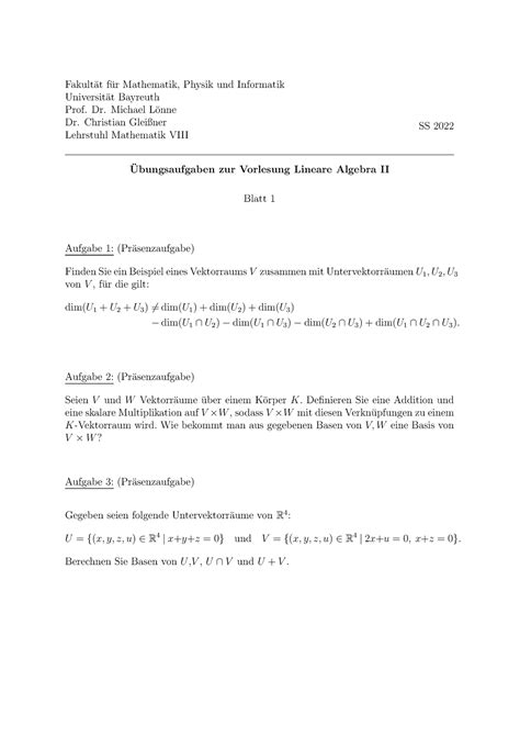 Blatt 1 Lineare Algebra II Fakult At F Ur Mathematik Physik Und