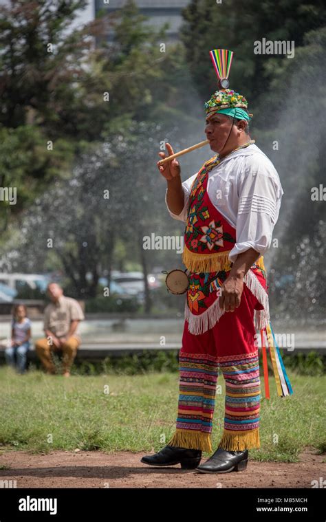 Otomi People Perform The Traditional Dance Of The Flyers An Ancient