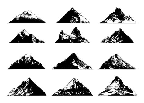 Premium Vector Drawing Illustrator Vector Of Mountain Hill Silhouette Set