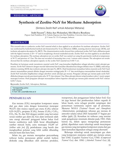 PDF Synthesis Of Zeolite NaY For Methane Adsorption