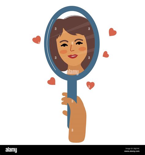 Girl Looks In The Mirror Modern Flat Vector Illustration Love