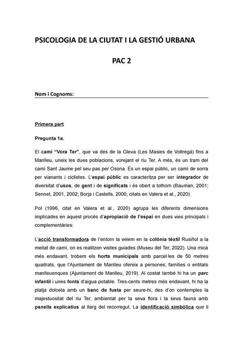 Pac Psicologia De La Ciutat Psicologia De La Ciutat I La Gesti