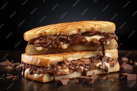 Premium Ai Image Indulgent Delight Banana And Nutella Panini Sandwich