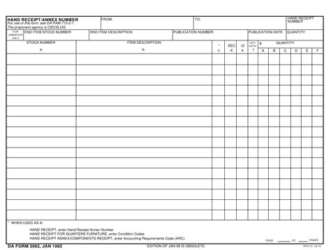 DA Form 2062 Download Fillable PDF or Fill Online Hand Receipt/Annex ...
