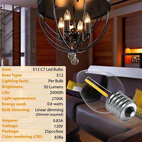 1 6 25pcs E12 Led Bulb C7 Waterproof Clear Mini Led Night Light Bulb E12 Candelabra C7 Led