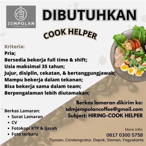 Lowongan Kerja Cook Helper Di Jempolan Coffee LokerJogja ID